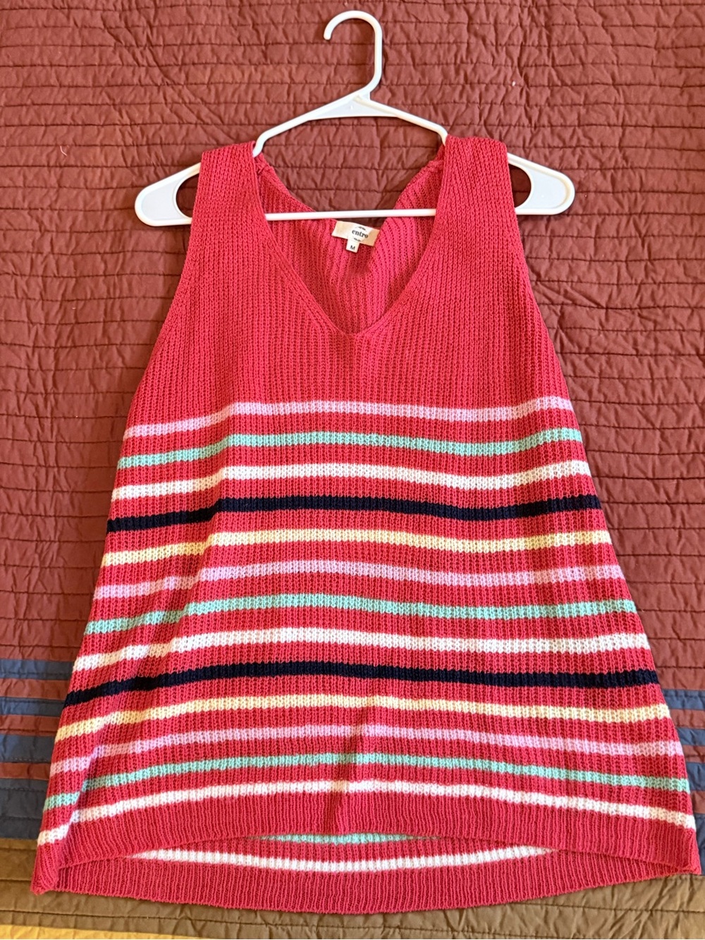 entro Coral Pink Striped Knit Tank Dress